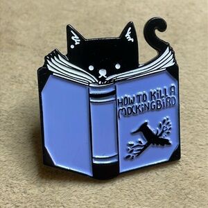 Black Cat Reading Lapel Pin
